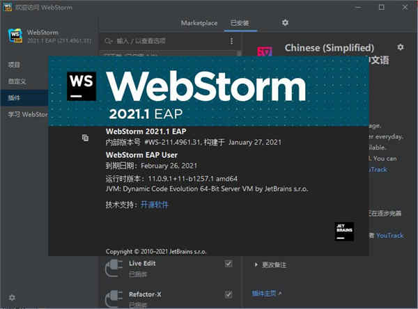 JetBrains WebStorm 2021ƽ v211.4961.28